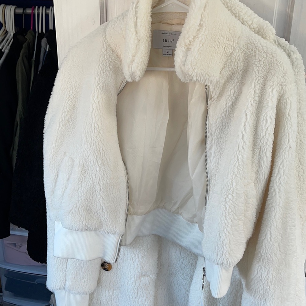 White fuzzy puffer jacket